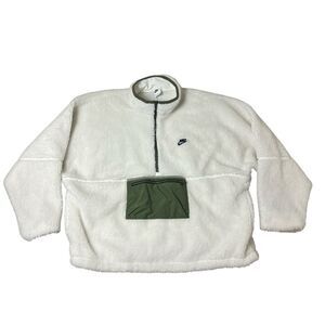 Nike Club Fleece Jacket Mens XL White 1/2 Zip Pullover Anorak Green DQ4880-133